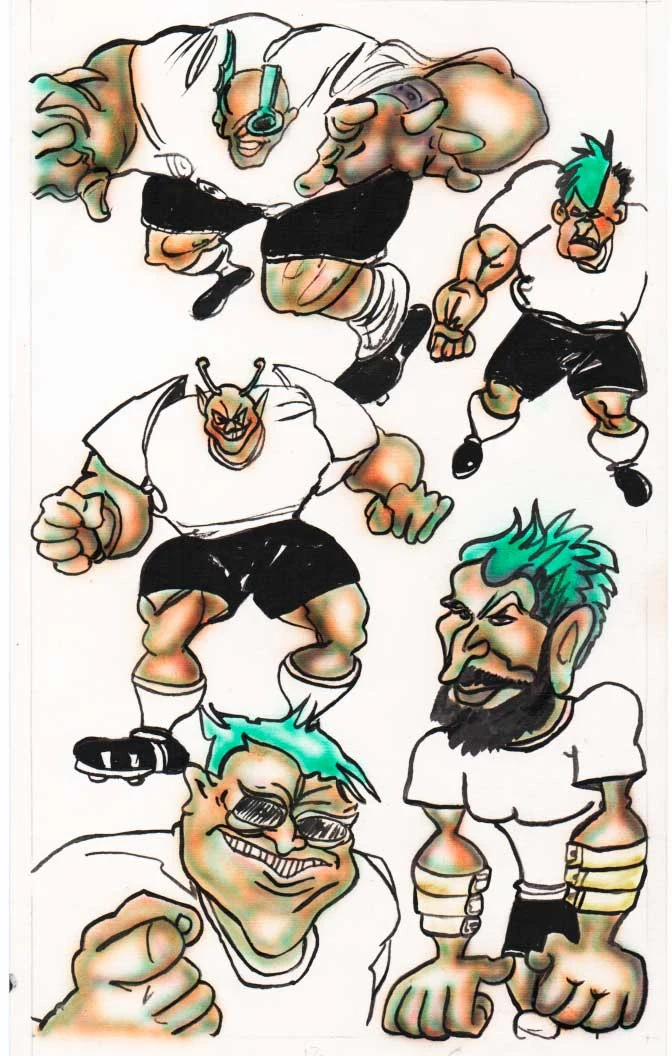 Expressive rugby character poses and personality studies
