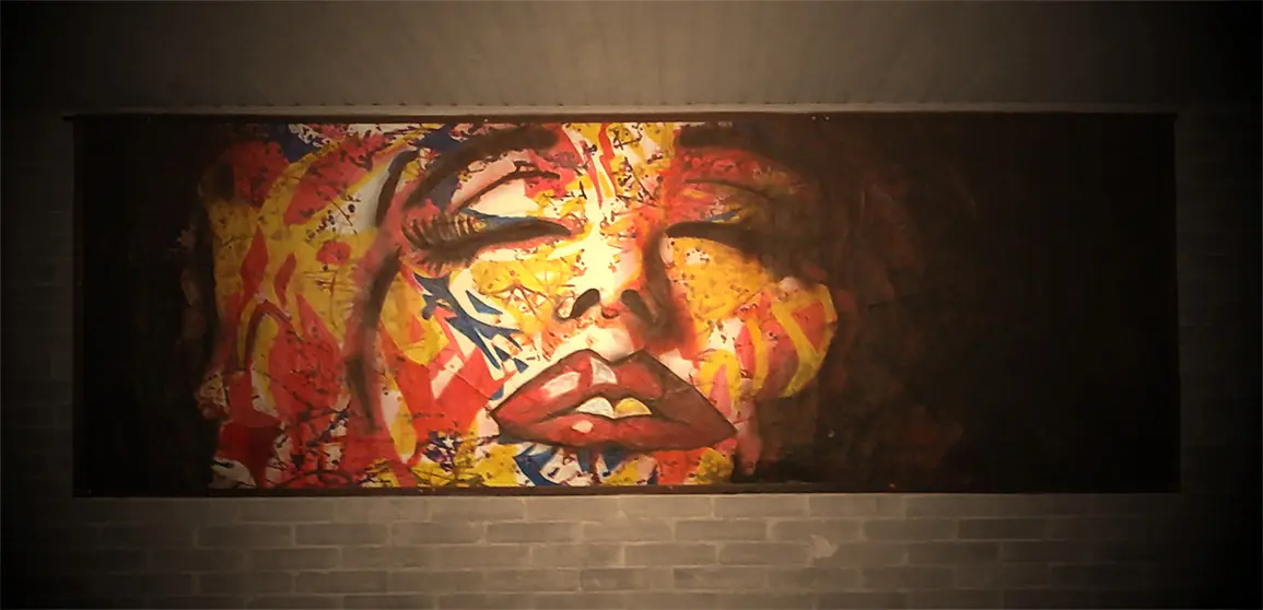 Large illustrated mural integrated into an interior environment